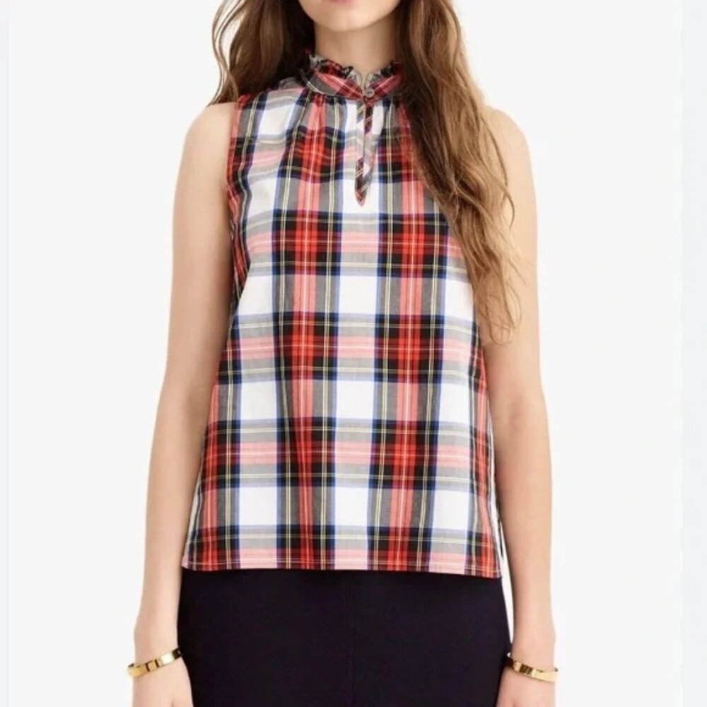 EUC J.Crew Plaid Tartan Ruffle Neck Halter Top